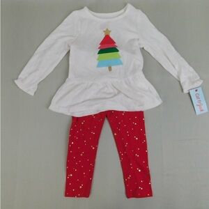 Festive Tree Top and Red Leggings Set Cat and Jack 12 months Christmas